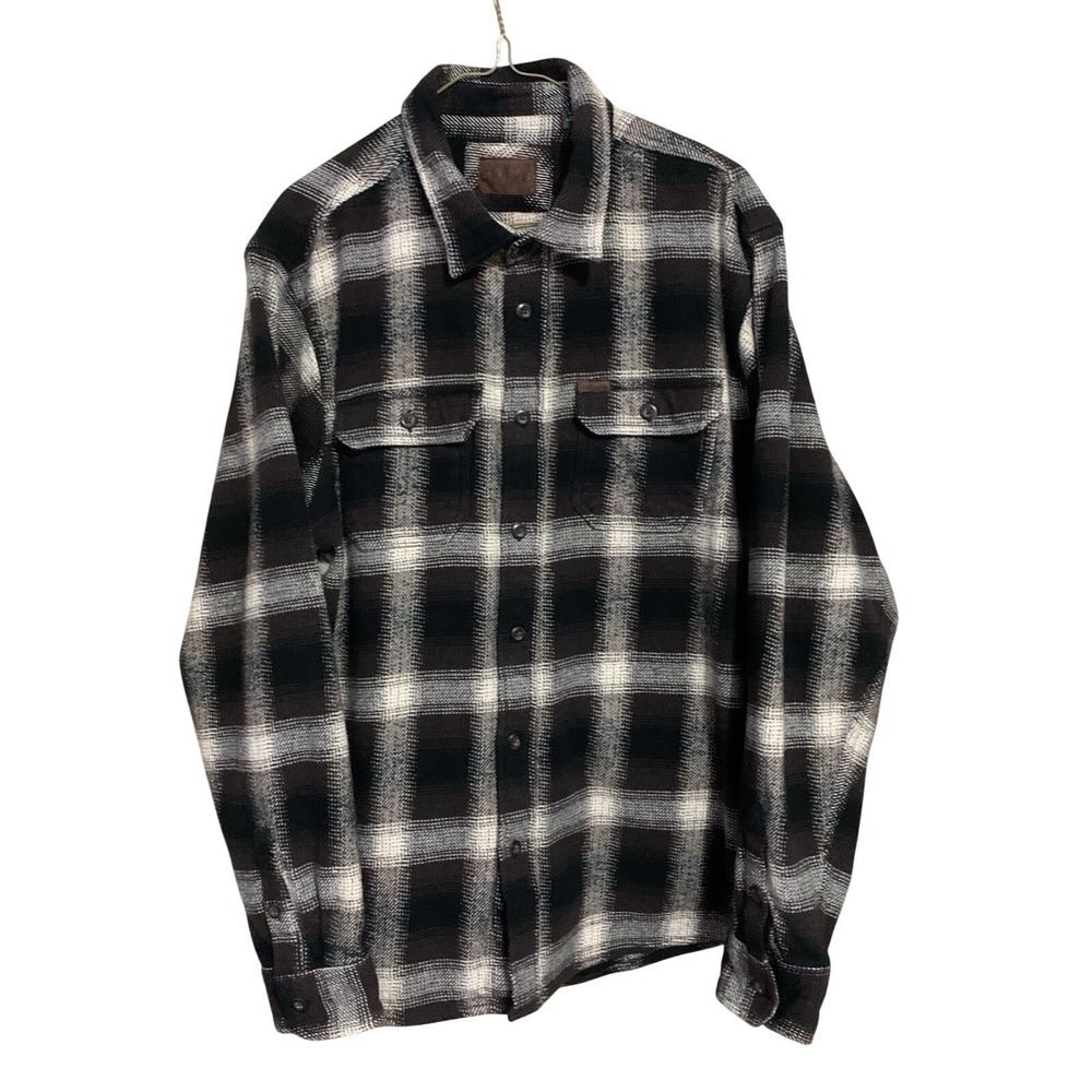 Orvis Heavy Knit Flannel Shacket Men's XL Black Brown Plaid Outdoors Work Wear